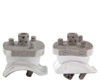 The Vantage Ankle family offers two solutions to address a broader range of patients. Pictured left is the Vantage Total Ankle System with the curved talus option, and right is the new Vantage® Ankle Fixed Bearing Flat Cut Talus.