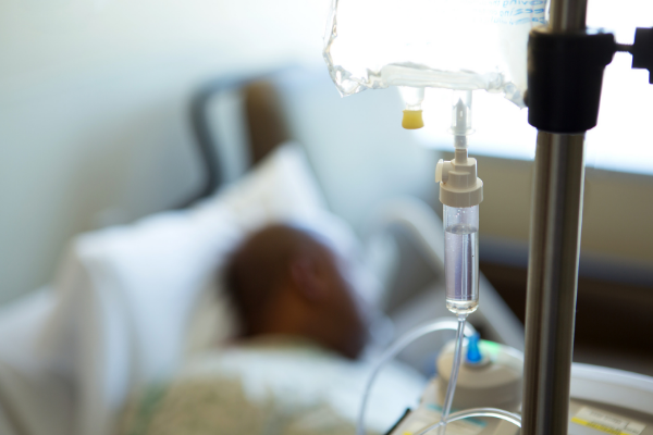 Outpatient shoulder arthroplasty patient laying in hospital bed