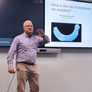 Poly Leader Steven Kurtz PhD of Gyroid presenting at Exactech on advancements in orthopedic bearings and additive PEEK